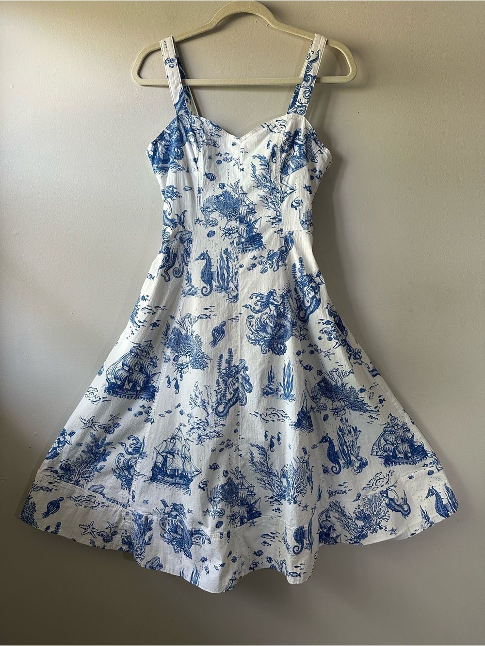 Avec Les Filles Blue and White Novelty Mermaid Nautical Printed Sundress Size 6